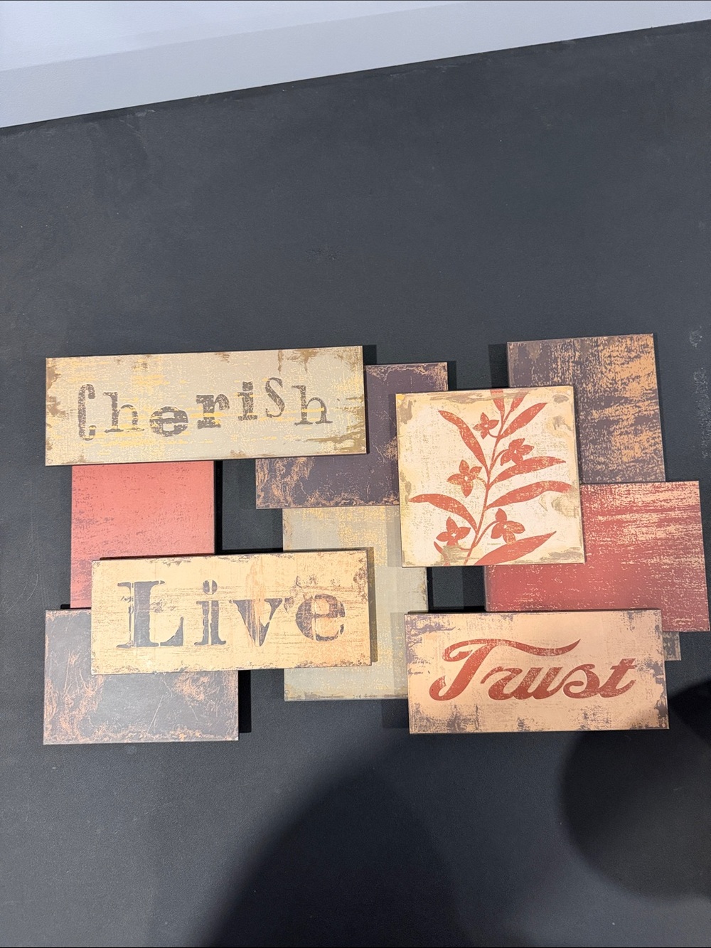 Cherish Live Trust' Wall Plaque - Red, Cream, Brown